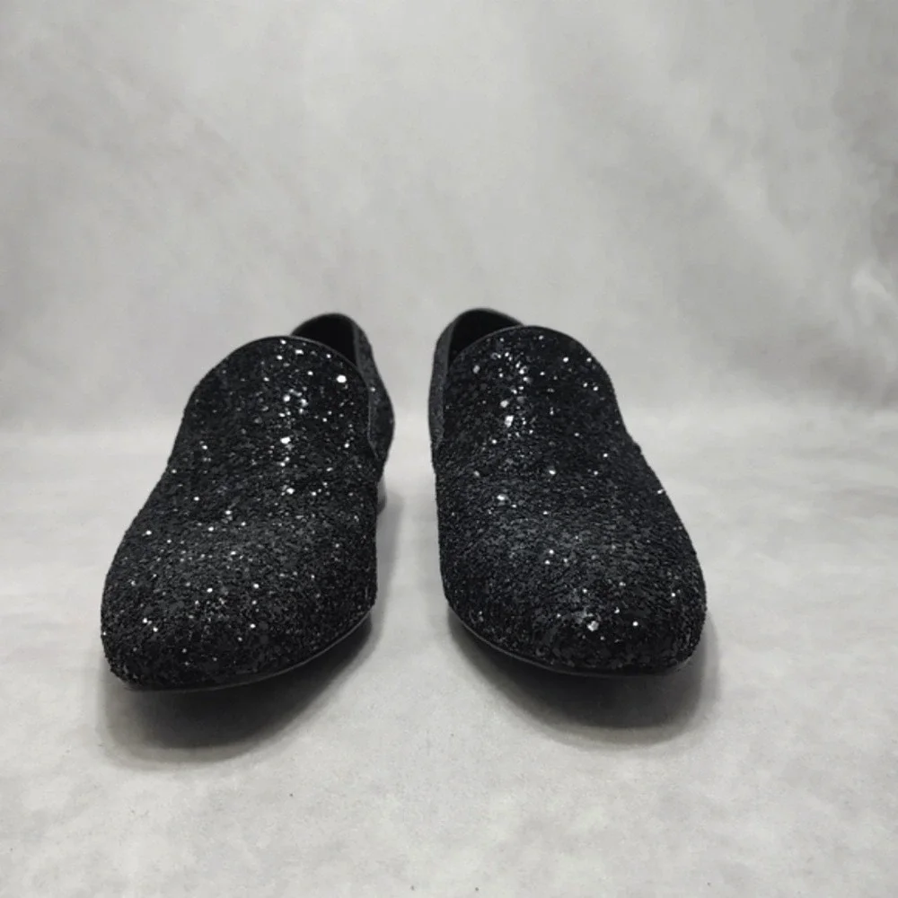 DONALD J PLINER Lyle Loafer‎ Glitter Smoking Slippers Flats Black Leather 7